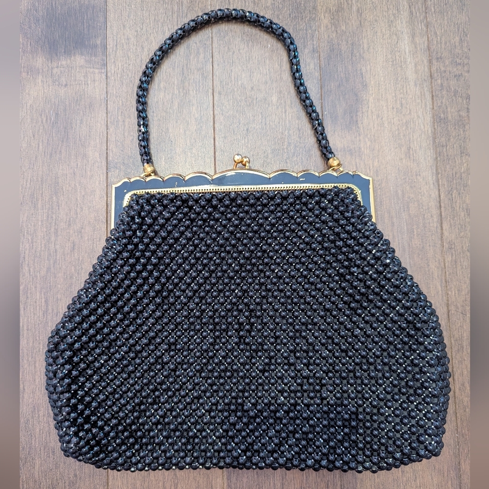 Chic Vintage Black Beaded Clutch